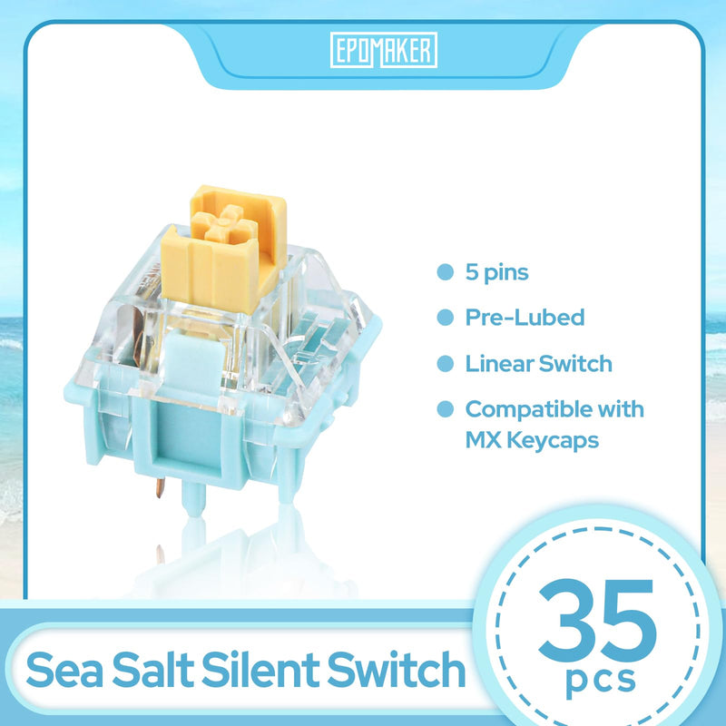 EPOMAKER Sea Salt Silent Mechanical Keyboard Switches Set, 5-Pin Switch, Pre-Lubed Linear Switch with LED Slot, 35 Pieces for Mechanical Keyboard