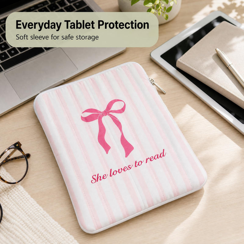 Padded Ereader Sleeve for Kindle - Protective Book Sleeve Pouch | for 6-7 Inch Paperbacks Tablet Carrying Pink Bow Reading Accessories Bookworms Reading Lovers Women Friends Birthday Gifts