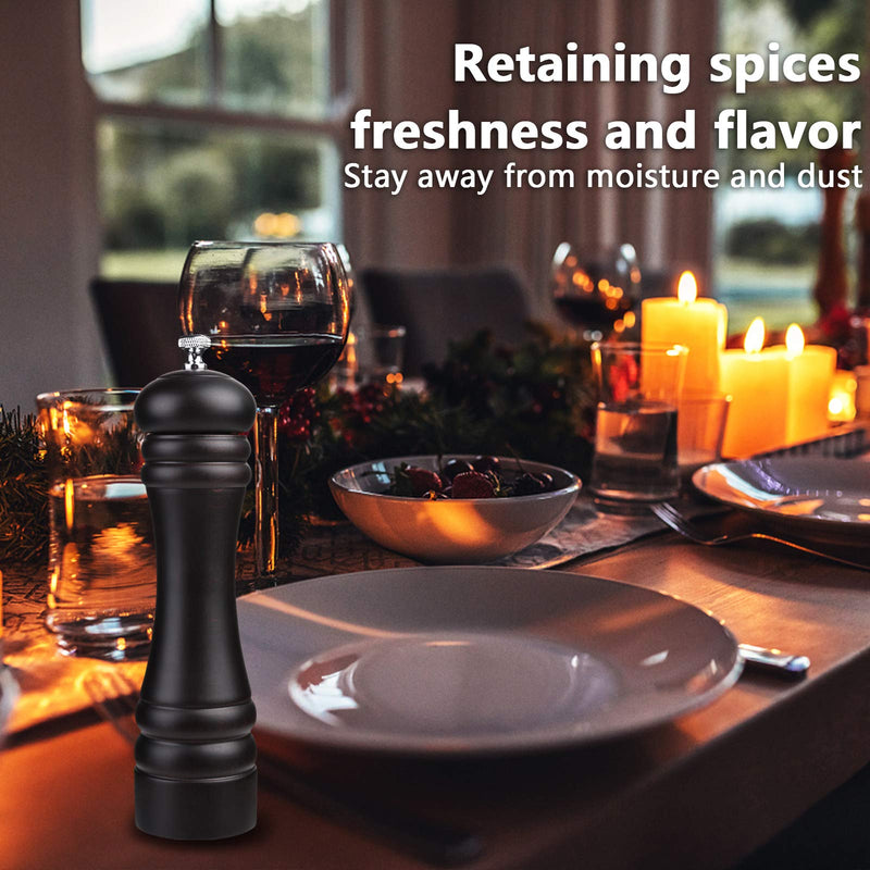 Pepper Mill Black Pepper Grinder Mill Wood Refillable Stainless Steel Mechanism Adjustable Coarseness 9 inch