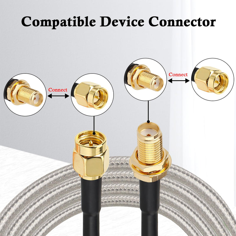 XRDS -RF Low Loss RG58 Coaxial Cable 25FT, SMA Male to SMA Female Bulkhead Extension Cable, Solid Copper 50 Ohm RF Wire for WiFi Antenna Router, 4G LTE Gateway