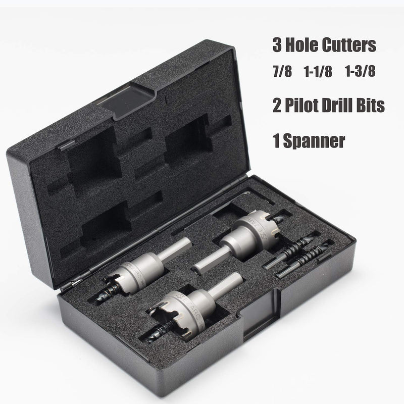 EZARC Carbide Hole Saw Kit, 3 Piece Carbide Tipped Hole Cutter with Pilot Drill bit for Hard Metal, Stainless Steel, Iron, Aluminum, Alloy 3 in 1 | 7/8"-1-3/8"
