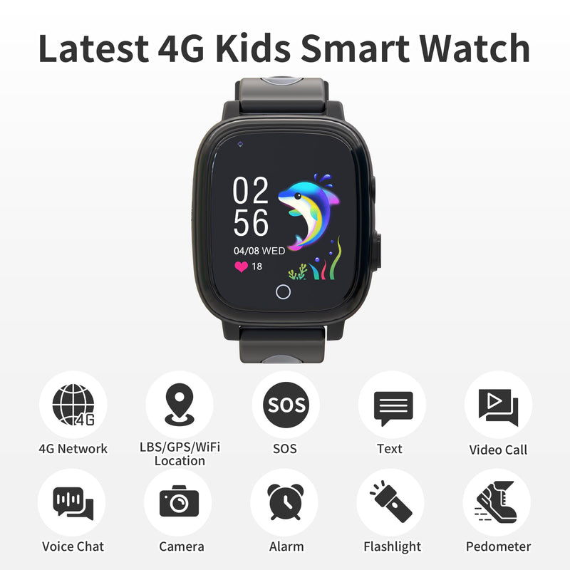 Kids Watch with GPS Tracker, Kids Smart Watch Boys with Video Call Alarm SOS Call Camera Pedometer Stopwatch Caculator Flashlight Birthday Gifts Toys for Boys Age 3-12 Black