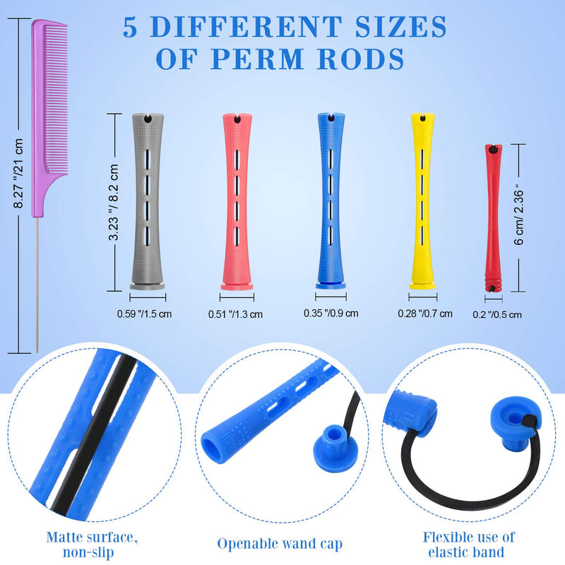 60 Plastic Perming Rods Set - Cold Wave Rods with 5 Sizes, Hair Curling Rollers, Rat Tail Comb & Stainless Steel Pintail Comb for Women & Girls | Plastic Cold Wave Rods with 5 Sizes, Hair Curling Rollers, Rat Tail Comb & Stainless Steel Pintail Comb fo...