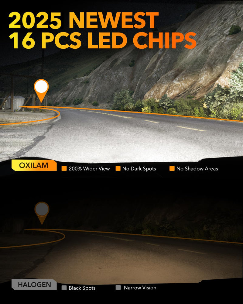 OXILAM H11 9005 LED Light Bulbs Combo, 56000 Lumens 700% Brighter 6500K Cool White Light, 1:1 Size 9005/HB3 H11/H9/H8 DRL Fog Light Replacement, IP68 Waterproof, Pack of 4 9005+H11