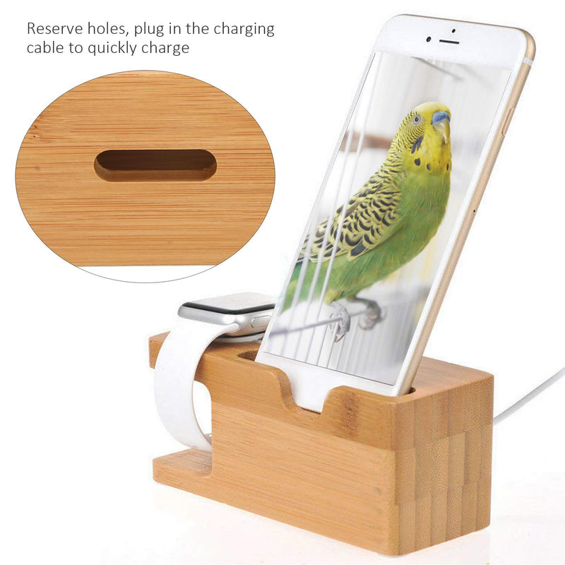 Pssopp Bamboo Charging Station, Wooden Charging Station Desktop Docking Station Organizer for Cellphone Smart Watch Tablet Charging Cables