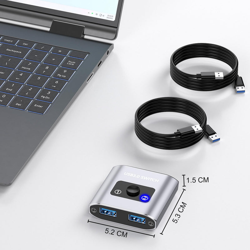 USB 3.0 Switch Selector. Bi-Directional 1 in 2 Out/ 2 in 1 Out, Share USB Devices Between 2 Computers for Printer, Keyboard, Scanner, Mouse. Compatible with Mac/Win/Linux USB Switch With Cable