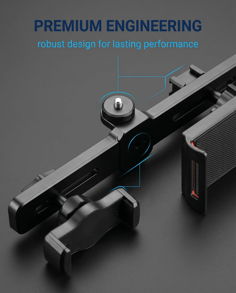Dual Phone and Tablet Mount Adapter, 1 Set (H101 Bracket + B2 + F1 Clips), 360° Rotating Tripod Holder, Cold Shoe Mount for 1/4" Screws, Delivers Rock-Solid Stability for Hands-Free Vlogs