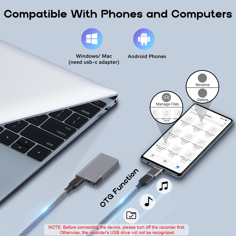 64GB Magnetic Voice Activated Recorder - 40 Hours Continuous Recording Device with AI-Intelligent Triple Noise Reduction - Portable Audio Recorder Device for Lectures Meetings Interviews 64GB
