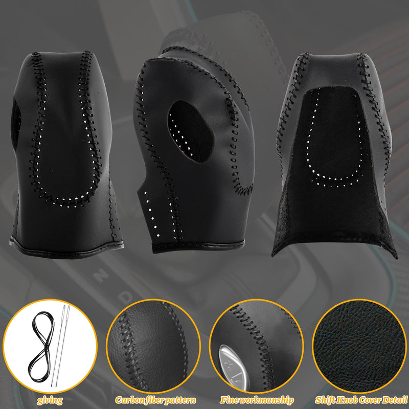 Car Gear Shift Cover Leather for Ford Fusion/Escape/Edge/Focus/Fiesta/Transit/EcoSport/C-Max Automatic Gear Shift Knob Cover Protector Trim Vehicle Interior Accessories(Black) Black