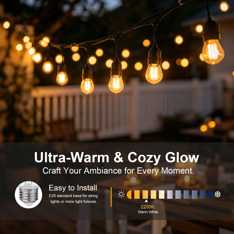 S14 Replacement LED Light Bulbs, Shatterproof & Waterproof 2W S14 LED Bulbs, Outdoor String Lights , E26 Base Patio Edison LED Light Bulbs, Warm White 2200K Plastic 150LM Non-Dimmable 48 Pack 2w 48pack