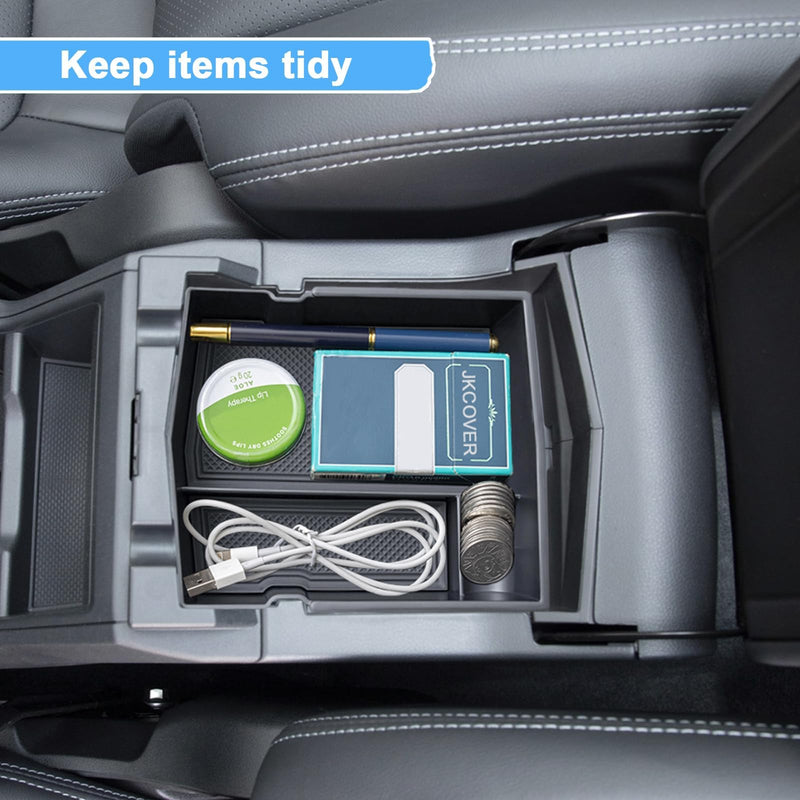 JKCOVER Upgraded Design Center Console Organizer Tray Compatible with Subaru Forester 2024 2023 2022 2021 2020 2019 Interior Armrest Insert Storage Box Easy Removal Accessories Black