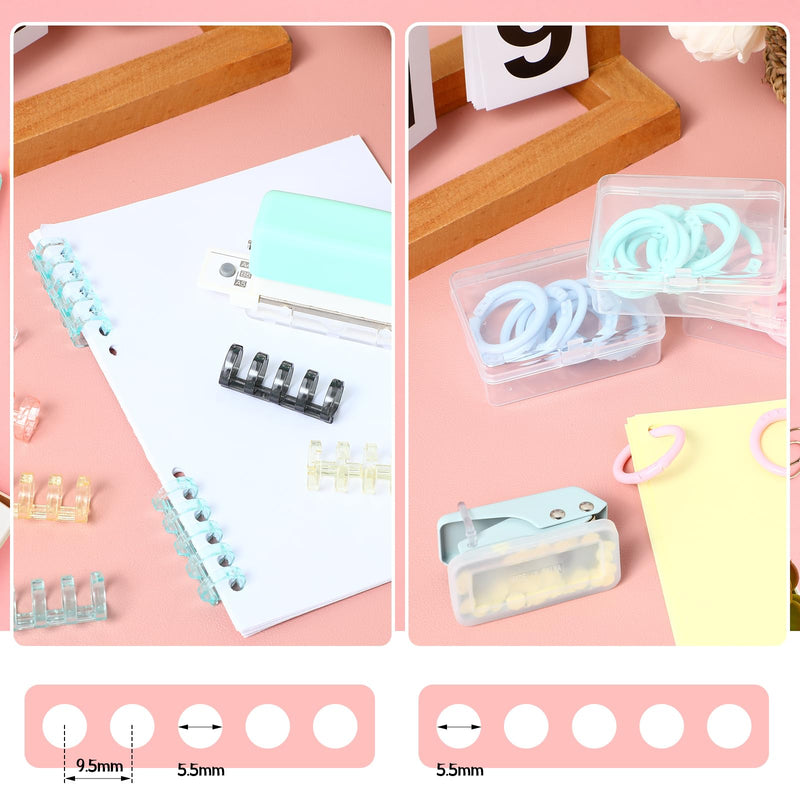 ReliThick 52 Pcs Binding Machine Set Includes 1 Pcs 6 Holes Binder Punch 1 Pcs Single Hole Binder Machine 20 Pcs 5 Ring Plastic Loose Leaf Binder Rings 30 Pcs Small Binder Rings for Home Office