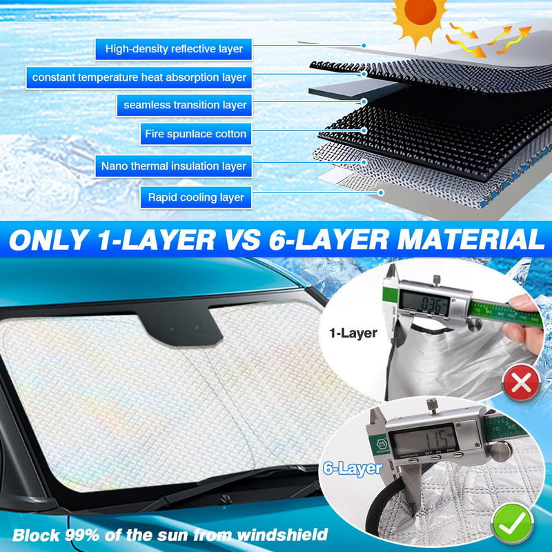 Windshield Sun Shade for 2022-2025 2026 Kia EV6 Accessories Thicken 6-Layer Front Window Sunshade Cover Sun Visor Protector Foldable Block UV Rays Keep Vehicle Cool Kia EV6 2022-Present