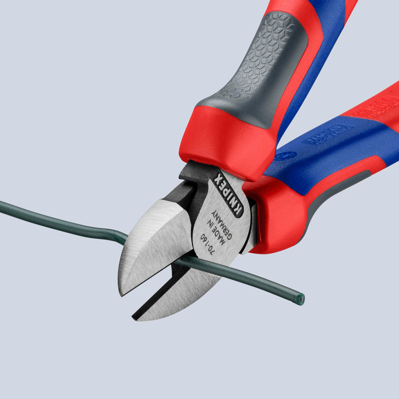 KNIPEX 70 02 160 Comfort Grip Diagonal Cutters Multi-component Grips, Blue/Red 160mm atramentized Solid