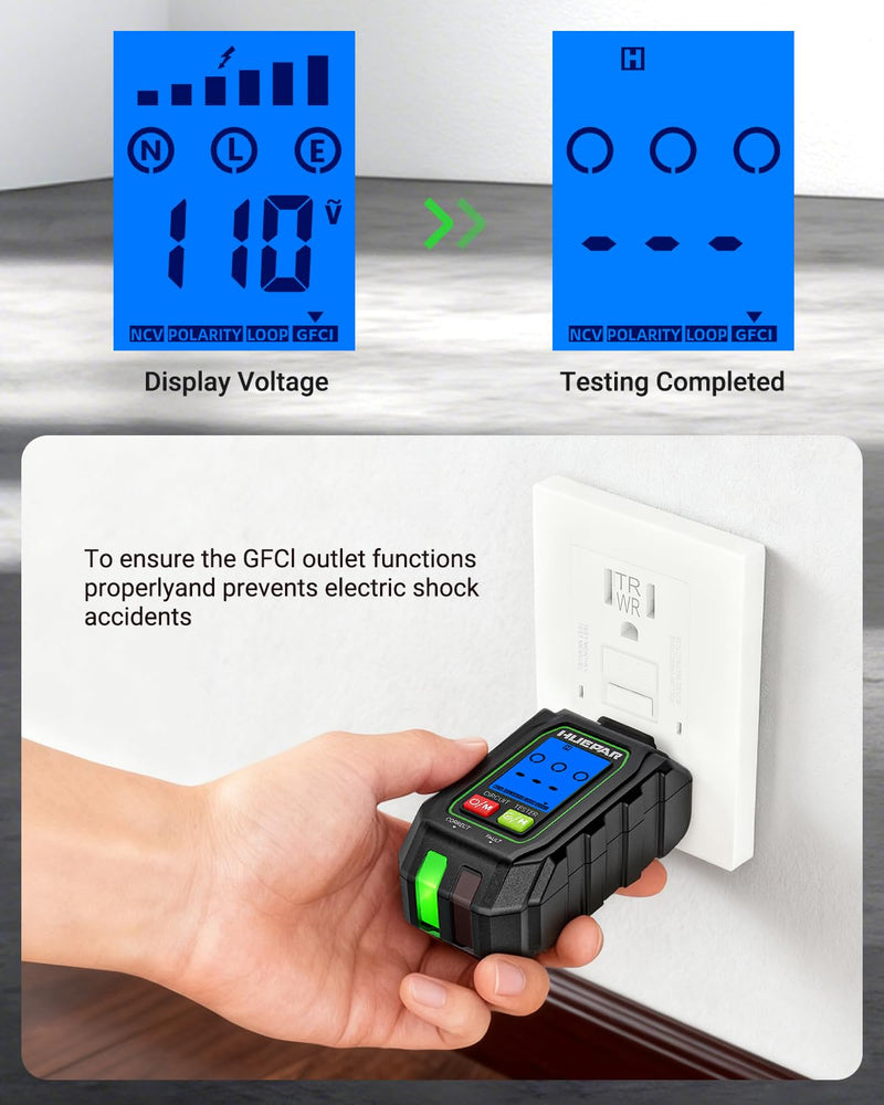 HUEPAR 2-in-1 NCV GFCI Outlet Tester, Electrical Circuit Tracer Voltage Testers with LCD Display for Standard 3-Wire 30-150V AC Electrical Outlet Test- SK3001