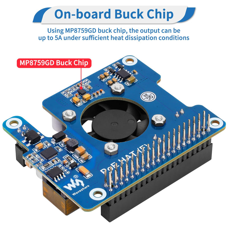 MakerFocus PoE HAT(F) for Raspberry Pi 5, Power Over Ethernet Hats with Metal Heatsink and Active Cooling Fan, Supports IEEE 802.3af/at Network, 5V/12V Power Output and SMPS