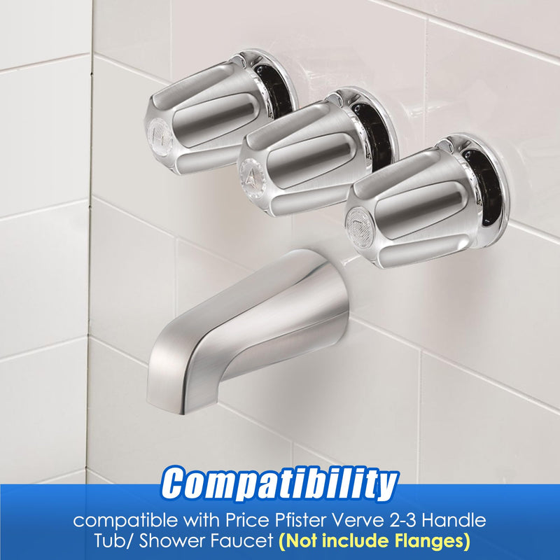 Enhon 3 Handle Shower Faucet Set Compatible with Pfister Verve Bath Tub Tool, Shower Knob and Bathtub Faucet Fits 1/2'', 3/4'' IPS Connection With 4 in 1 Spout Adapter Assembly Tool(Brushed Nickel) Brushed Nickel