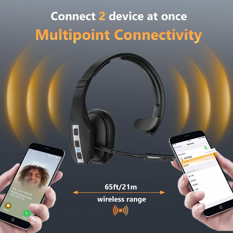Conambo Trucker Bluetooth Headset, 3-Mic Noise Cancelling, 60H Battery Life | Built for truck drivers with a dedicated mute button, all-day comfort and reliable calls in noisy environments BLACK
