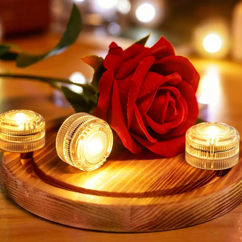 HL Submersible LED Lights,Yellow Mini LED Tea Light,150 Hour Runtime | Waterproof Battery Powered Small Flameless Lights for Weddings,Vases,Home,Festivals and Parties,12pcs (Built-in 24 Batteries) Yellow 12P