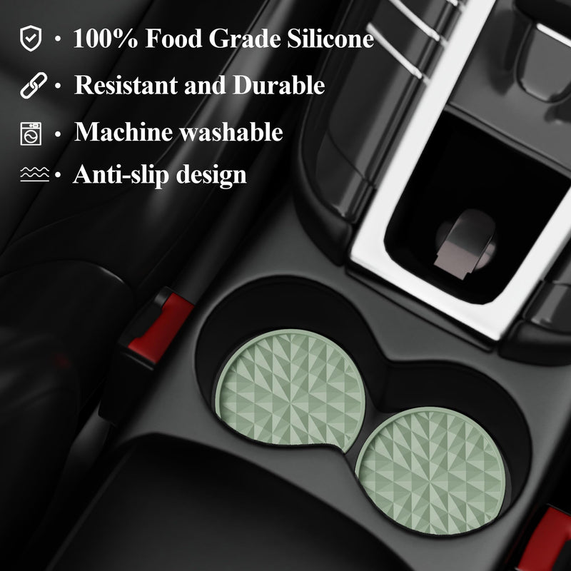 Car Coasters Silicone [4 Pack] 2.75in Universal Mats Non-Slip, Embedded Car Interior Accessories, Car Cup Holders Insert Coasters Decor，Sage Green Sage Green 4×2.75inches