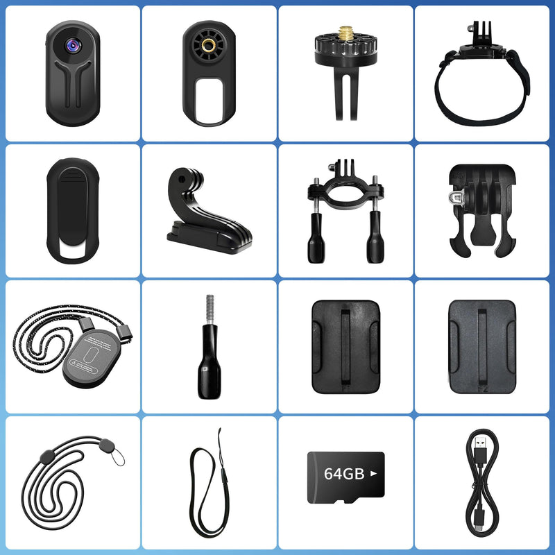 Upgraded 1080P Mini Body Camera with 64GB Card, Sports Action Cameras Dark Black