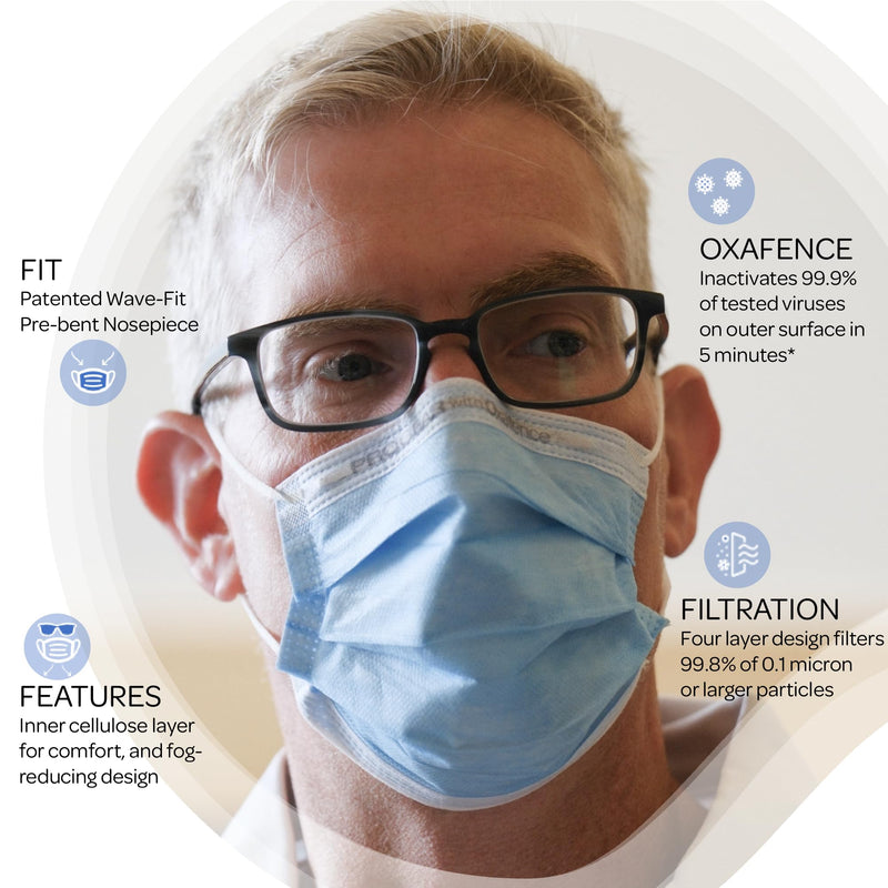 Face Mask – Inactivates 99.9% of Tested Viruses*, FDA-Cleared, ASTM Level 3 – 50 Masks per Box