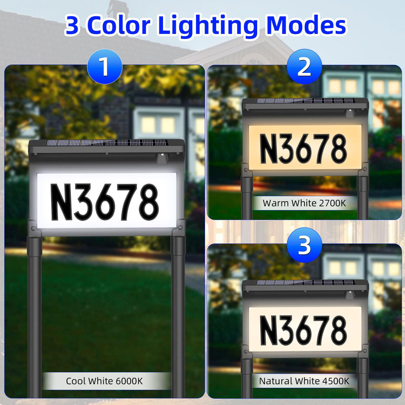 Lacasa Solar Address Sign for House, Double Sided LED House Numbers with 3 Color Modes, Waterproof Solar House Address Plaque for Yard, Street, Mailbox, Driveway