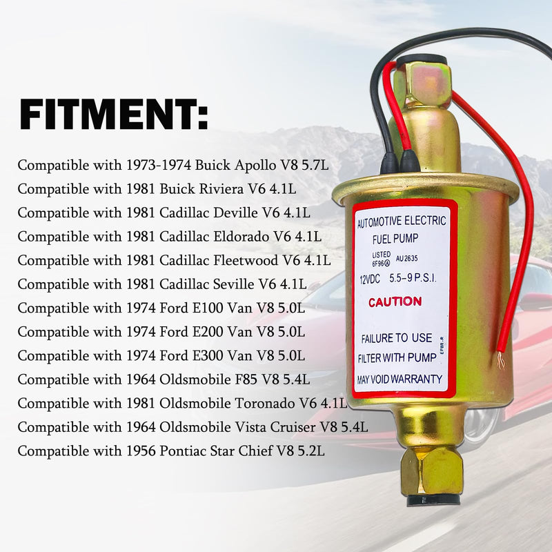 Universal Electric Fuel Pump 5-9 PSI 30GPH 12V DC E8012S Gasoline and Diesel Fuel Pump for Carburetor Engine E8012S, FD0002, P60430, EP12S, 6414671 5-9 PSI 12V
