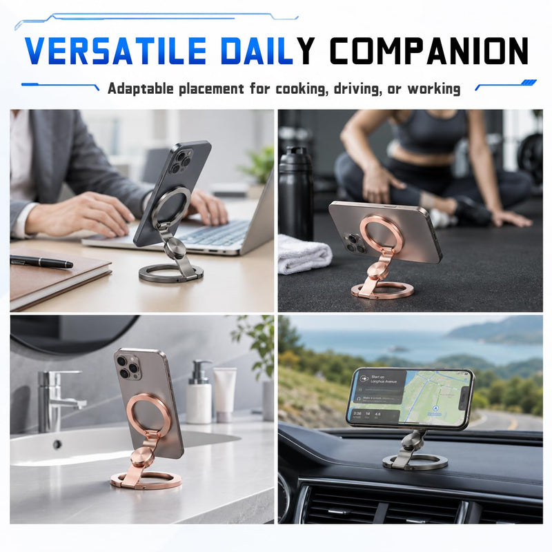Fidget Spinner Magnetic Phone Holder, Phone Grip Stand for iPhone Samsung & Magnetic-Cases, DualMagnetic Rings, Strong Adhesion, Stress Relief Accessory for Home/Office/Gym/Trave (Rose Gold) Rose Gold