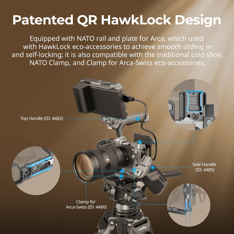 SmallRig FX3 / FX30 HawkLock Quick Release Camera Cage Kit for Sony with Cable Clamp, Bulit-in QR Cold Shoe NATO Rail/QR Plate for Arca, Modular Design Compatible with Original XLR Handle HawkLock QR Cage