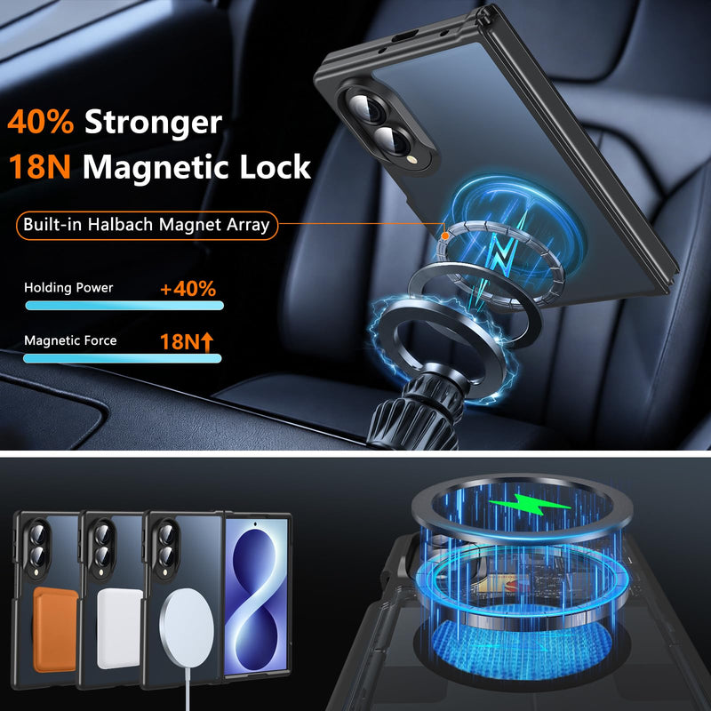 Hensinple Magnetic for Z Fold 8 Case,Samsung Galaxy Z Fold 8 Case[Fit for Mag-Safe ] Translucent Matte Military Grade Rugged Protection Shockproof Protective Hard Phone Case,Black Z Fold 8-Black Samsung Z Fold 8