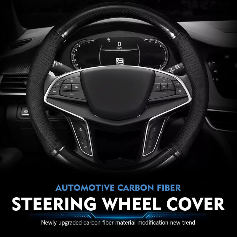 1 Pack Car Steering Wheel Cover Carbon Fiber, Leather Non-Slip Protector, Breathable All Season Universal Fit for Most Cars, Trucks, SUVs (Circular) 1 PC Circular