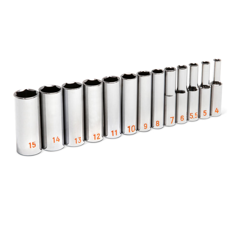 GEARWRENCH 13pc 1/4" Drive 6 Point Metric Hi-Viz Deep Socket Set | 80304H 1/4in Drive 13 Piece