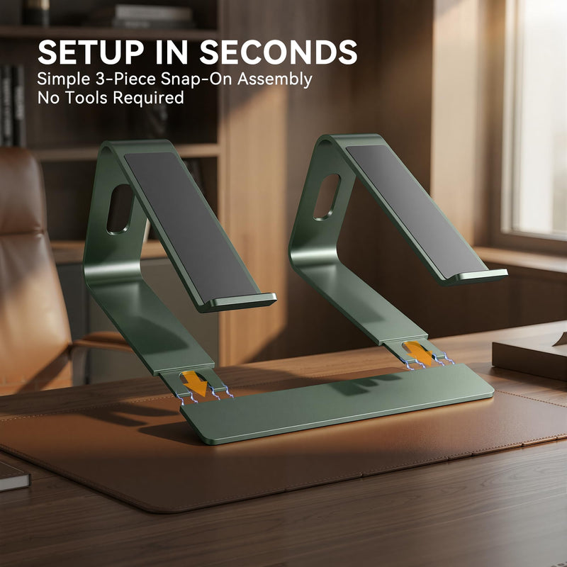 SOUNDANCE Laptop Stand, Aluminum Computer Riser, Ergonomic Laptops Elevator for Desk, Metal Holder Compatible with 10 to 15.6 Inches Notebook Computer, Green F-Green For 10 to 15.6 Inches Laptop
