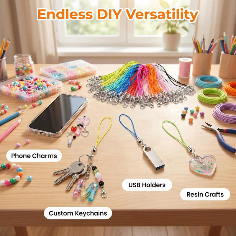 Phone Charm Strap String 100pcs Keychain Strings Cell Phone Charms Strap Kit Mini Lanyard Key Chain String for Keychain Cellphone Charms Jewelry Making (Multicolor) Multicolor