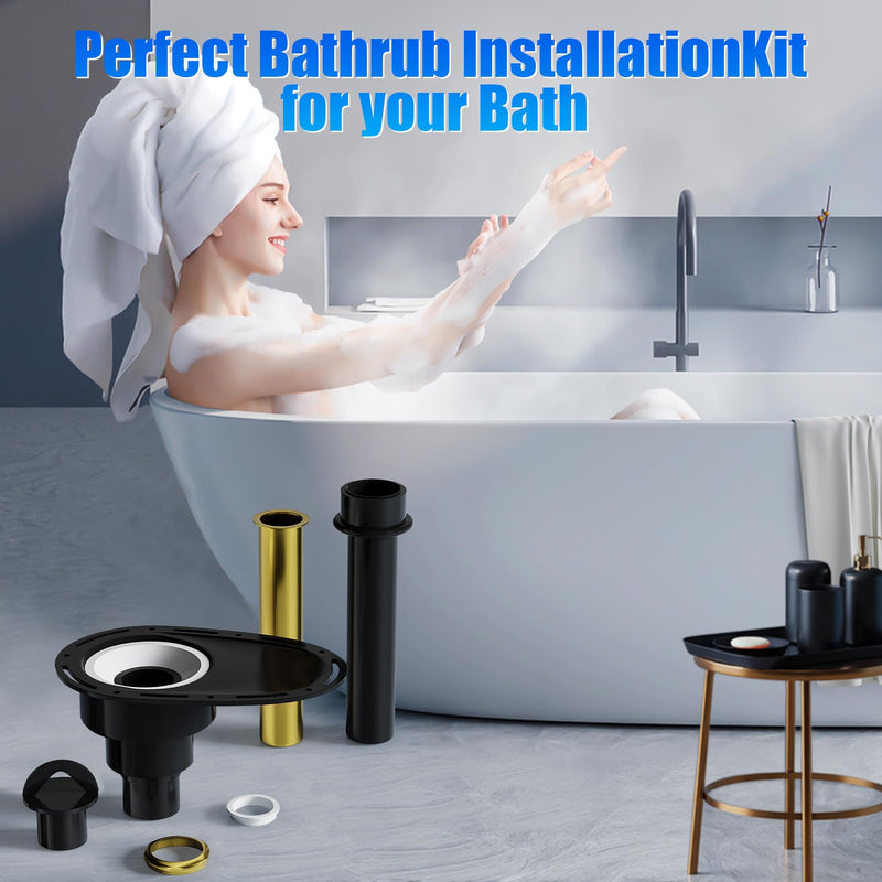 Upgrade Freestanding Tub Drain Kit - Brass & ABS Pipe, Anti-Backflow Leakproof, 1.5/2 Inch Pipe Fit, for Freestanding Bathtubs, floor-standing bathtubs, and island bathtubs Black