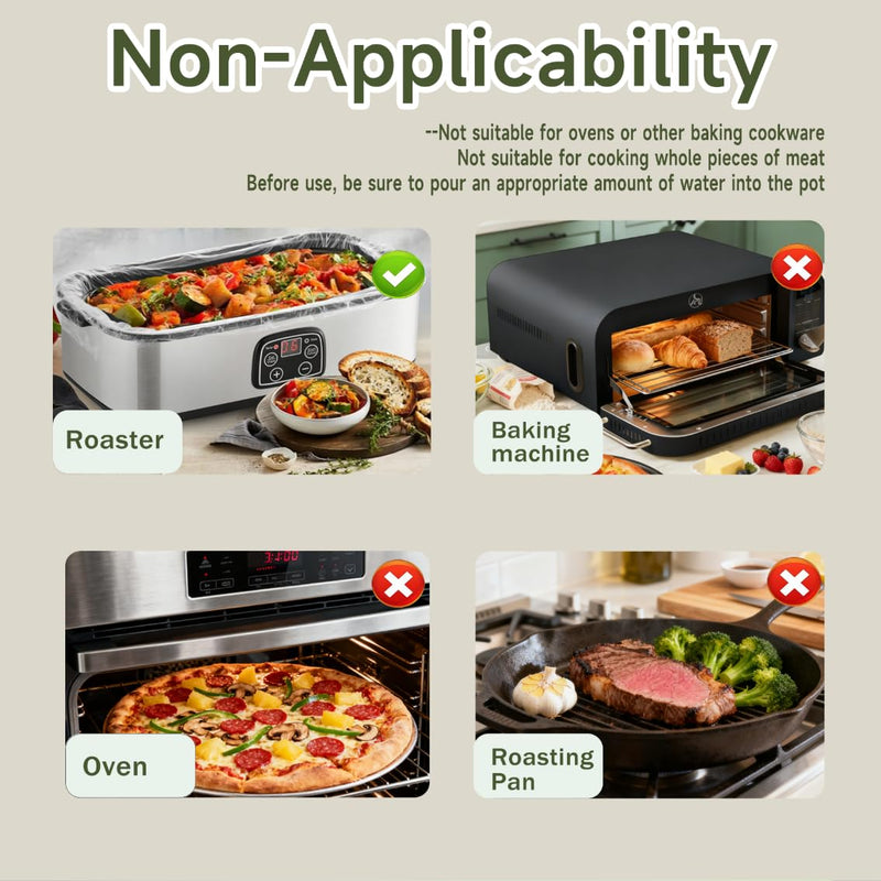 25 Count Electric Roaster Liners, Not Suitable for Baking, 34" × 18" Roaster Liners Disposable, Fits 16, 18, and 22 Quart, Up to 350° F, High Temperature Resistant Stew Cooking Bags, Food Grade Nylon 25
