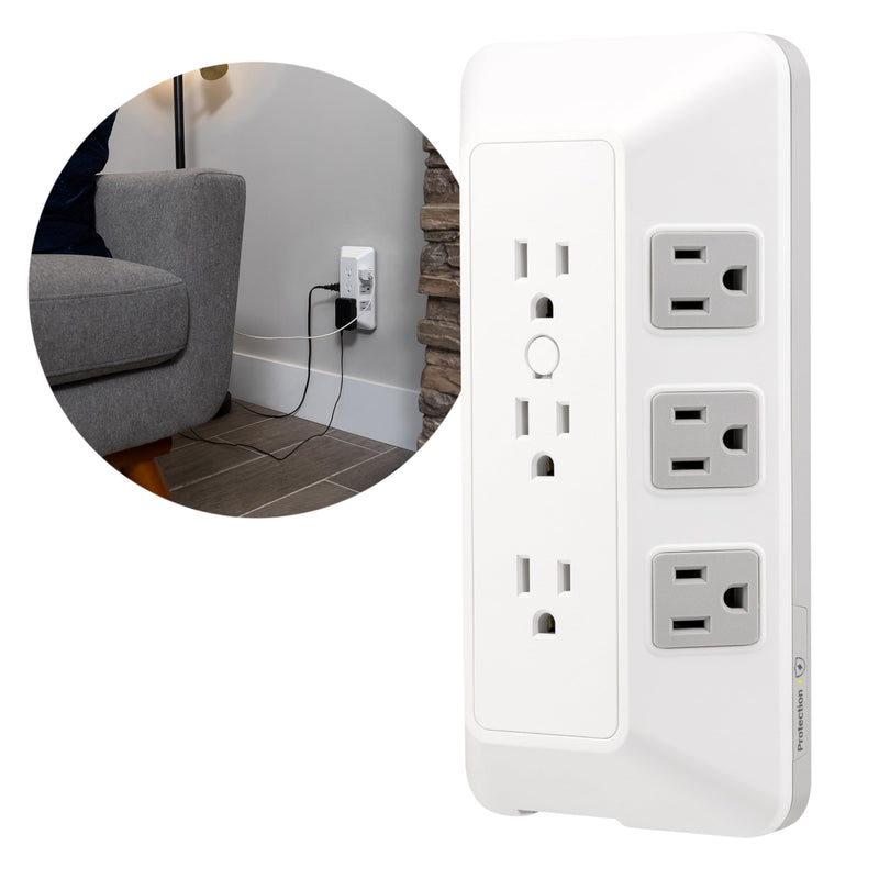 GE 9-Outlet Surge Tap, Outlet Extender, Wall Tap, Adapter Spaced, for Home, School, and Office,1780J, White/Gray - 73628 9 Outlet