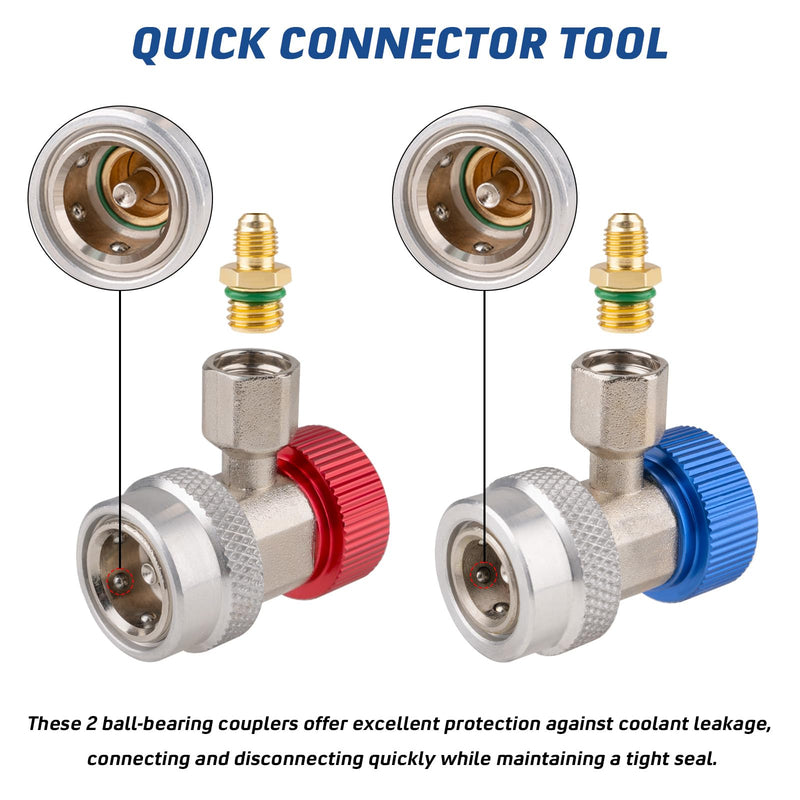 2PCS Superior Efficiency R134a Refrigerant Adapter and Hose Fittings, Automotive A/C High/Low Pressure Couplers for Maintenance and Refill