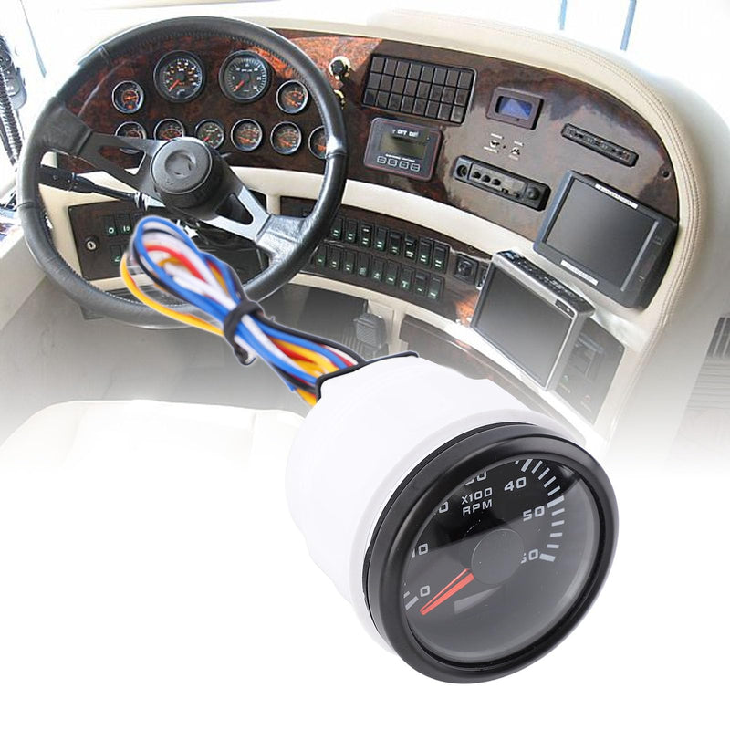 52mm 2inch Car 6000RPM Tachometer Gauge with Hour Meter 7 Color Backlight RPM Meter Kit for Truck Tractor Car RV Boat (Black Dial Black Cover CX6227B) Black Dial Black Cover CX6227B