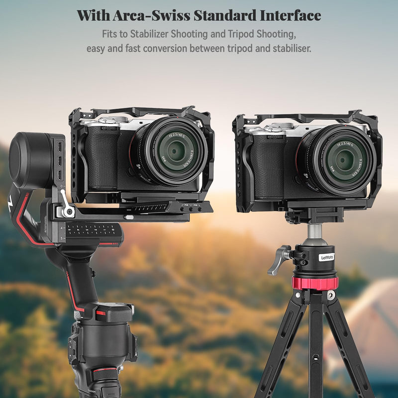LEFTFOTO Camera Cage for Sony A7C II / A7CR,Camera Protection Frame Rig with Arca Base, Compatibility with a7cii a7cr for DJI RS2/RSC 2/RS3/RS3 Pro Stabilizer- for Vlog Video Shooting