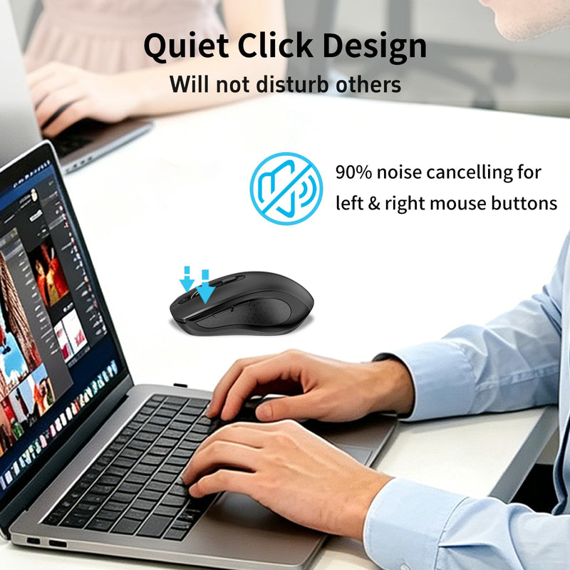 Ergonomic 6 Key Silent Side Button Wireless Mouse Black | 1000/1600/2400 DPI adjustable, anti-slip scroll wheel, USB nano receiver, compatible with Laptop, PC, Chromebook & Mac