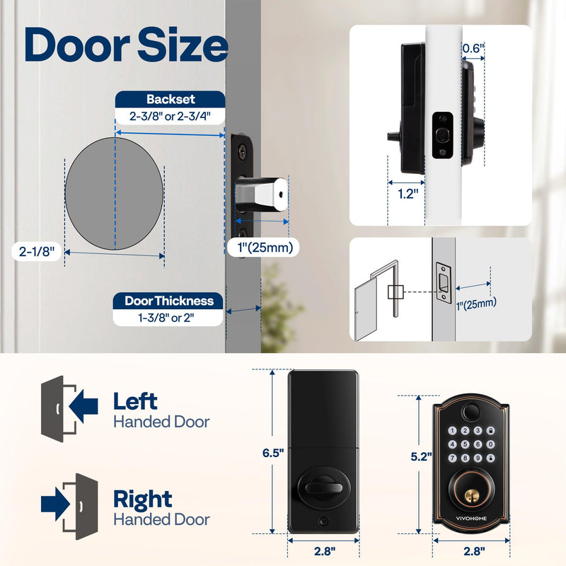 VIVOHOME Smart Lock for Front Door, Keyless Entry Door Lock with Fingerprint, Bluetooth App Remote Control, Electronic Keypad Deadbolt with User Management