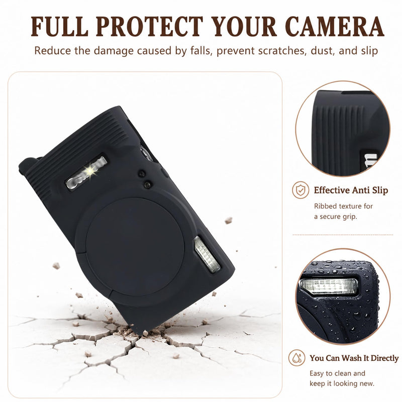 Case for Canon PowerShot ELPH 360/IXY 650 with 2 Screen Protector and 1 Charm Wrist Strap Accessories, Soft Silicone Digital Camera Protector Case with Lens Cover (Black) Black
