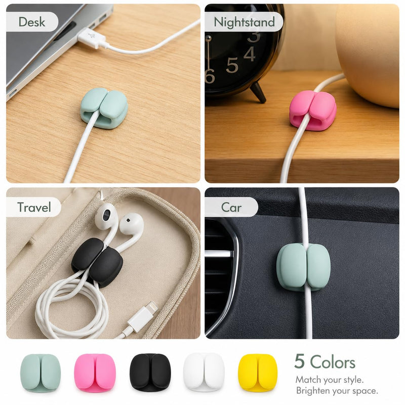 Cable Organizer Clips 20 Pack, Versatile Wire Management Holder for Charging Cords, Secure Adhesive Cable Clips for Desk Travel Home Office, Data Cable Tidy Organizer