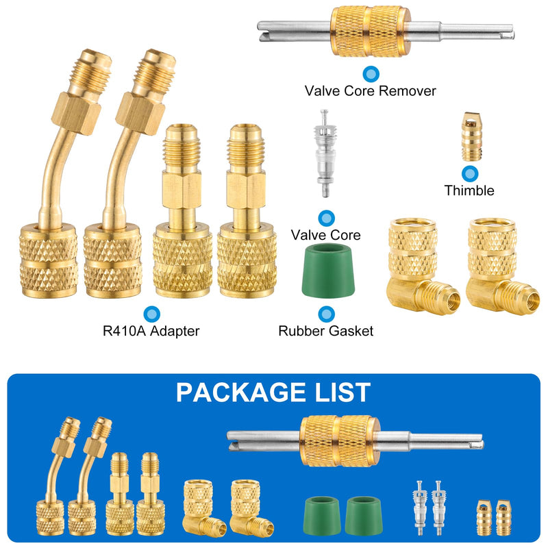 R410A Mini Split Adapters, R410A Charging Vacuum Port Adapter Kit with 45 and 90 Degree Charging Vacuum Adapter 5/16" Female to 1/4" Male (2 Angled + 2 Straight +2 Elbow) 2 Angled + 2 Straight +2 Elbow