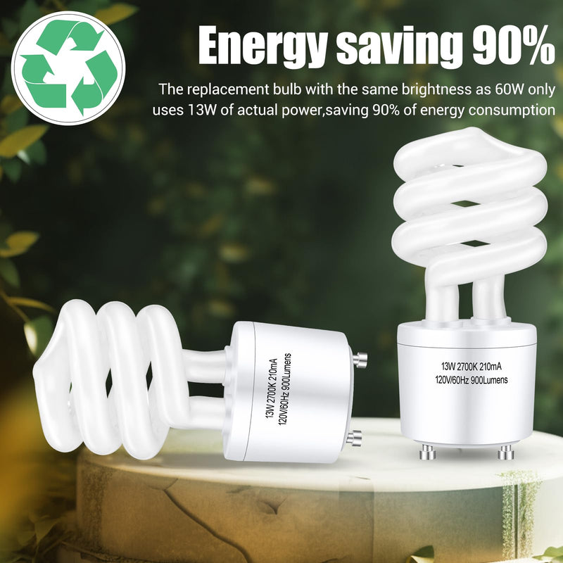 Winkcao CFL Light Bulbs GU24 Base, T3 Spiral 13Watt (60Watt Equ) Soft White 2700K 900lm Compact Fluorescent Light Bulbs, UL Approved, 120v 60Hz, Self Ballasted CFL Bulbs, Pack of 12