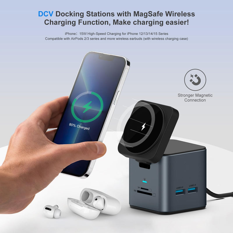 USB C Laptop Docking Station with MagSafe Charger Stand, 9 in 1 USB C Hub Multiport Adapter with 4K HDMI, 1Gbps Ethernet, 3 USB 3.0, SD/TF, Compatible with MacBook/Dell/HP/Lenovo/iPhone (Dark Gray) Dark Gray
