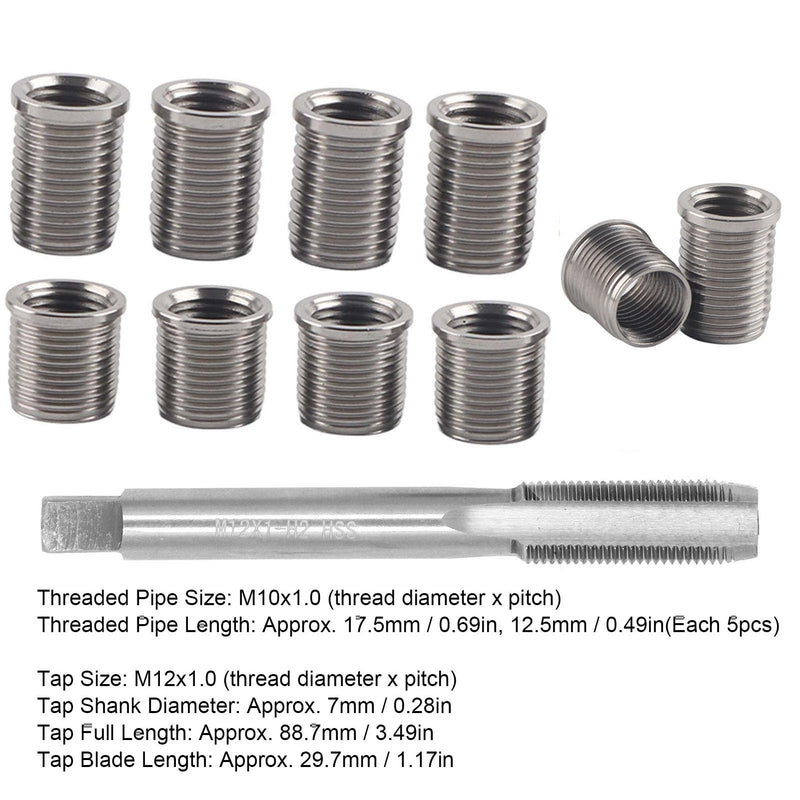 Watris Veiyi Spark Plug Thread Repair Tool, High Speed Steel Tap Spark Plug with M10 x 1.0 Inserts and M12 x 1.0 Tap Kit for Automotive Engine Repair