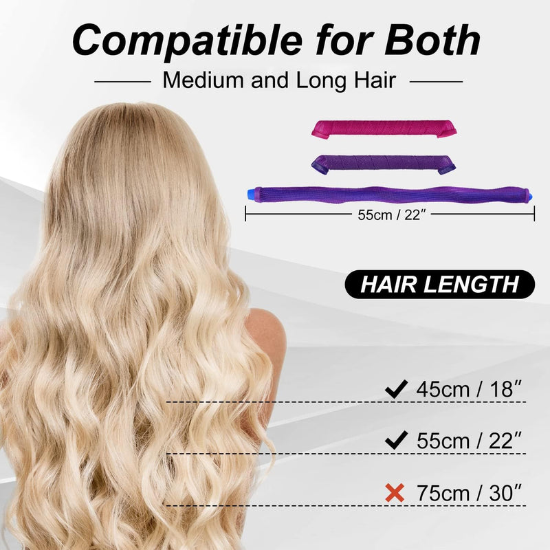 42pcs No Heat Hair Curlers Heatless Spiral Curlers with 2 Sets Styling Hooks 22inch/55cm Magic Hair Rollers No Heat Damage DIY Styling Kit for Women Kids Long Medium Hair Pink